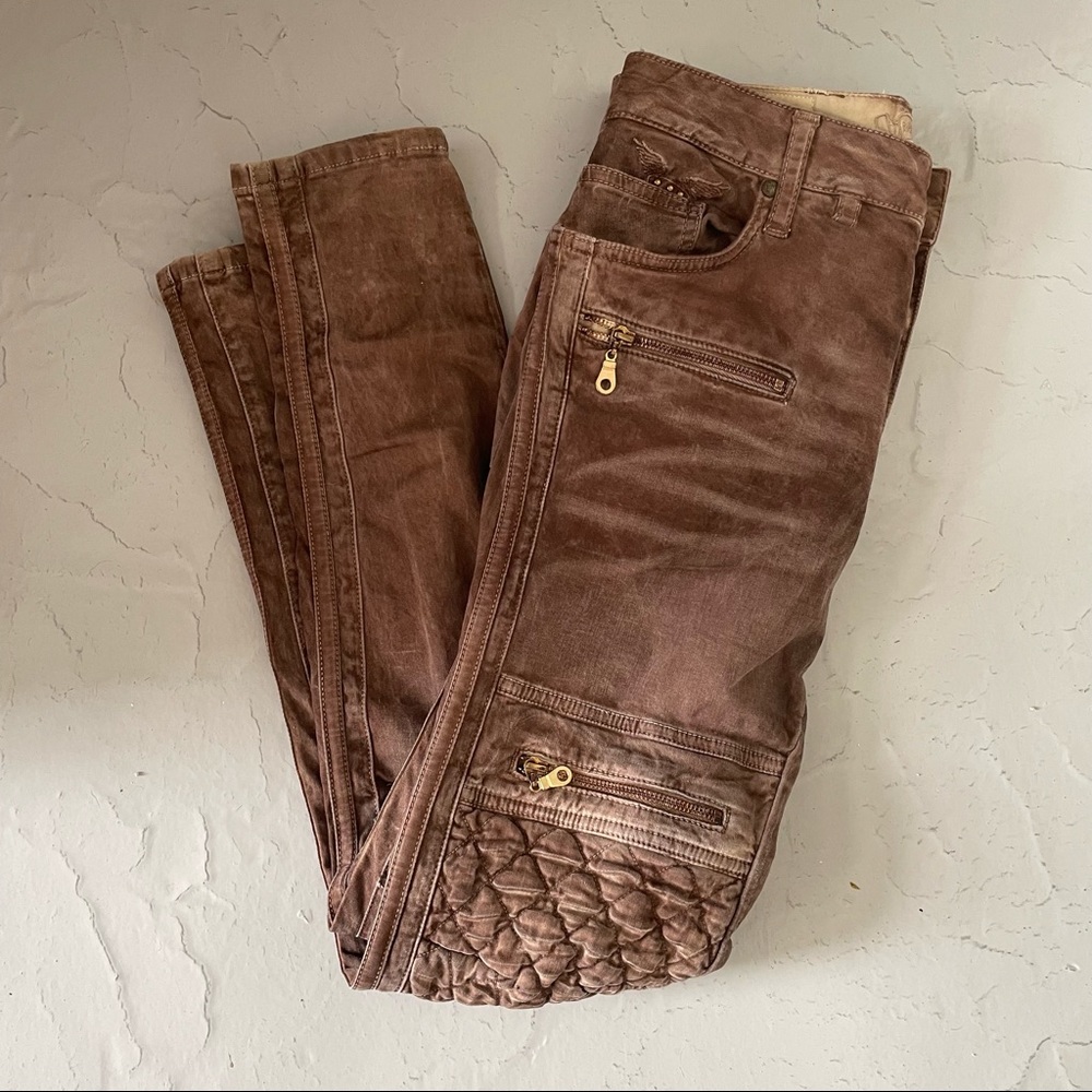 BNWOT Robin’s Jean brown moto The Show slim fit stretch jeans 29W 32L